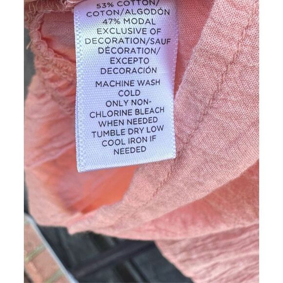 LOFT Women’s Peachy Pink Embroidered Sleeveless Top Keyhole Back Baby Doll Ruffl - Picture 6 of 6